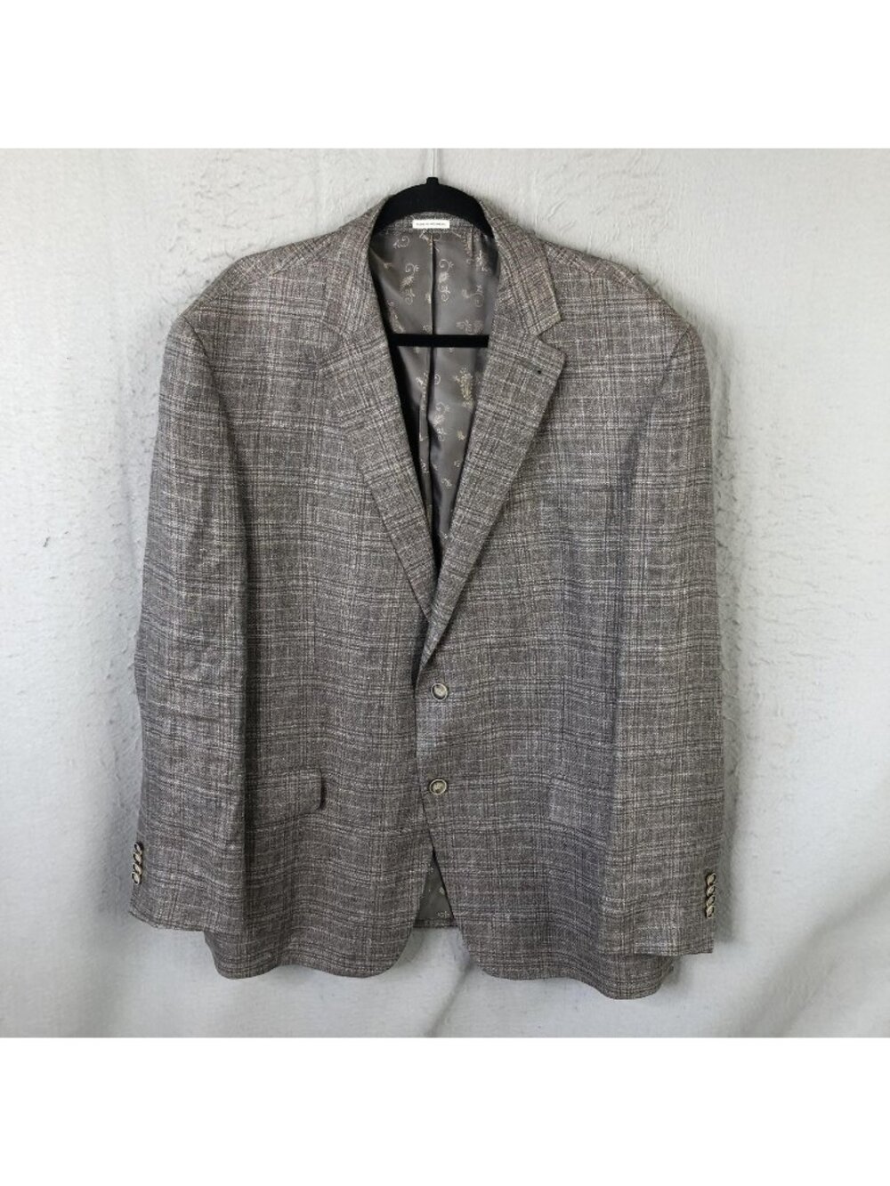 Joseph Abboud Blazer Mens 48 Regular Gray Linen Plaid Sport Coat Jacket Summer
